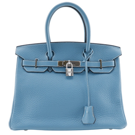 愛馬仕柏金包30 Birkin 30 手提包 Taurillon Clemence 牛皮 藍色牛仔褲銀色金屬件 □H刻印 A級